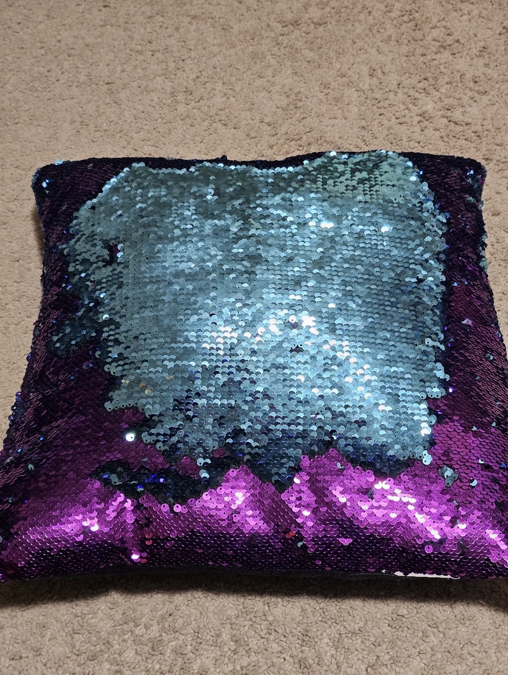 Two Toned Magic Sequin Decorative Throw Pillow - Purple & Teal - 16" x 16"